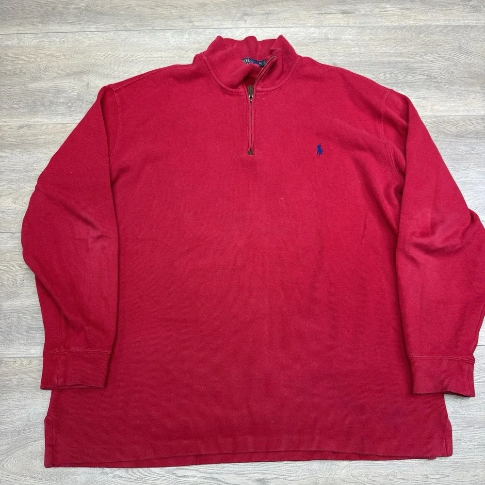 Polo‎ Ralph Lauren Red 1/4 Zip Pullover Men Sz XLT Preppy Matcha Elevated